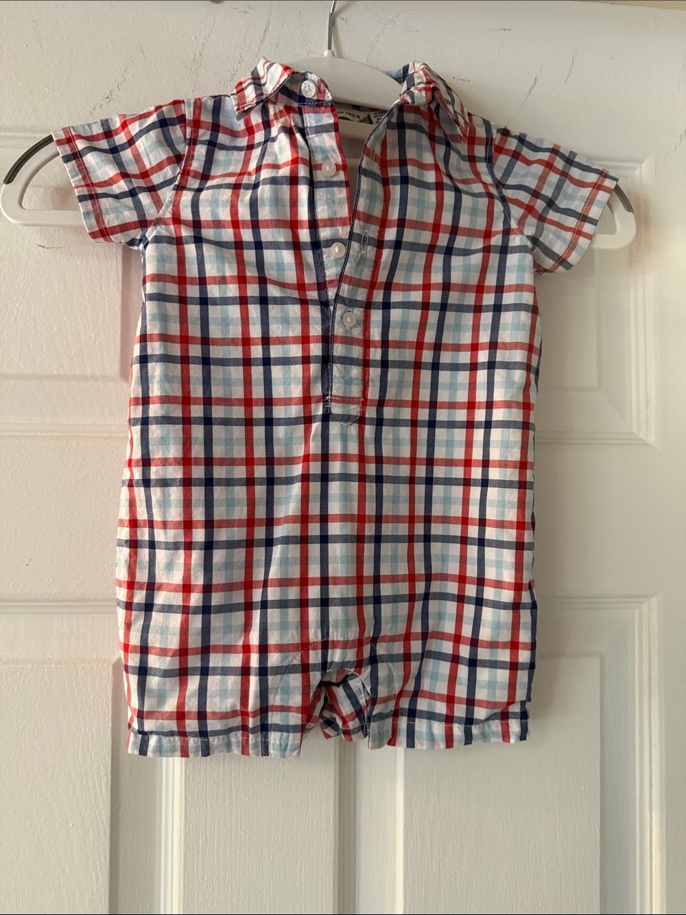 Janie and Jack Red, Blue & White Plaid Button-Front One-Piece